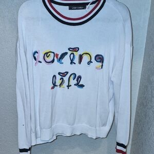 Gabby Isabella White Sweater with Colorful Lettering